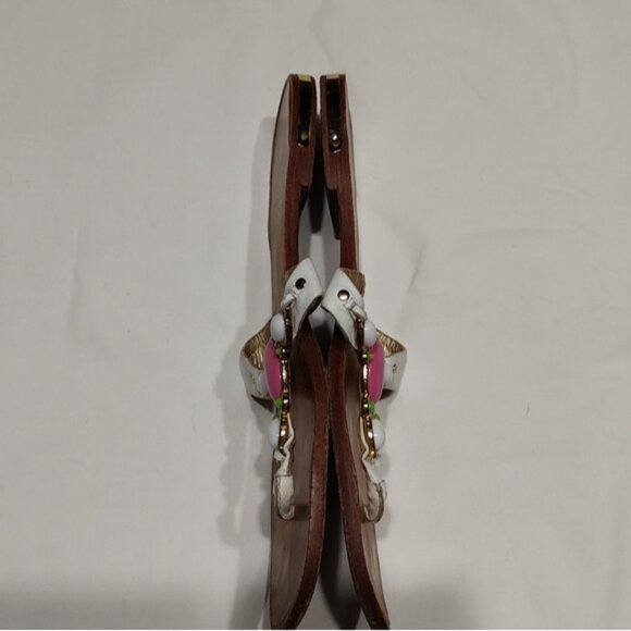 Lilly Pulitzer Embellished White Leather Thong Sandals Flip-Flops 8.5M - Picture 4 of 10